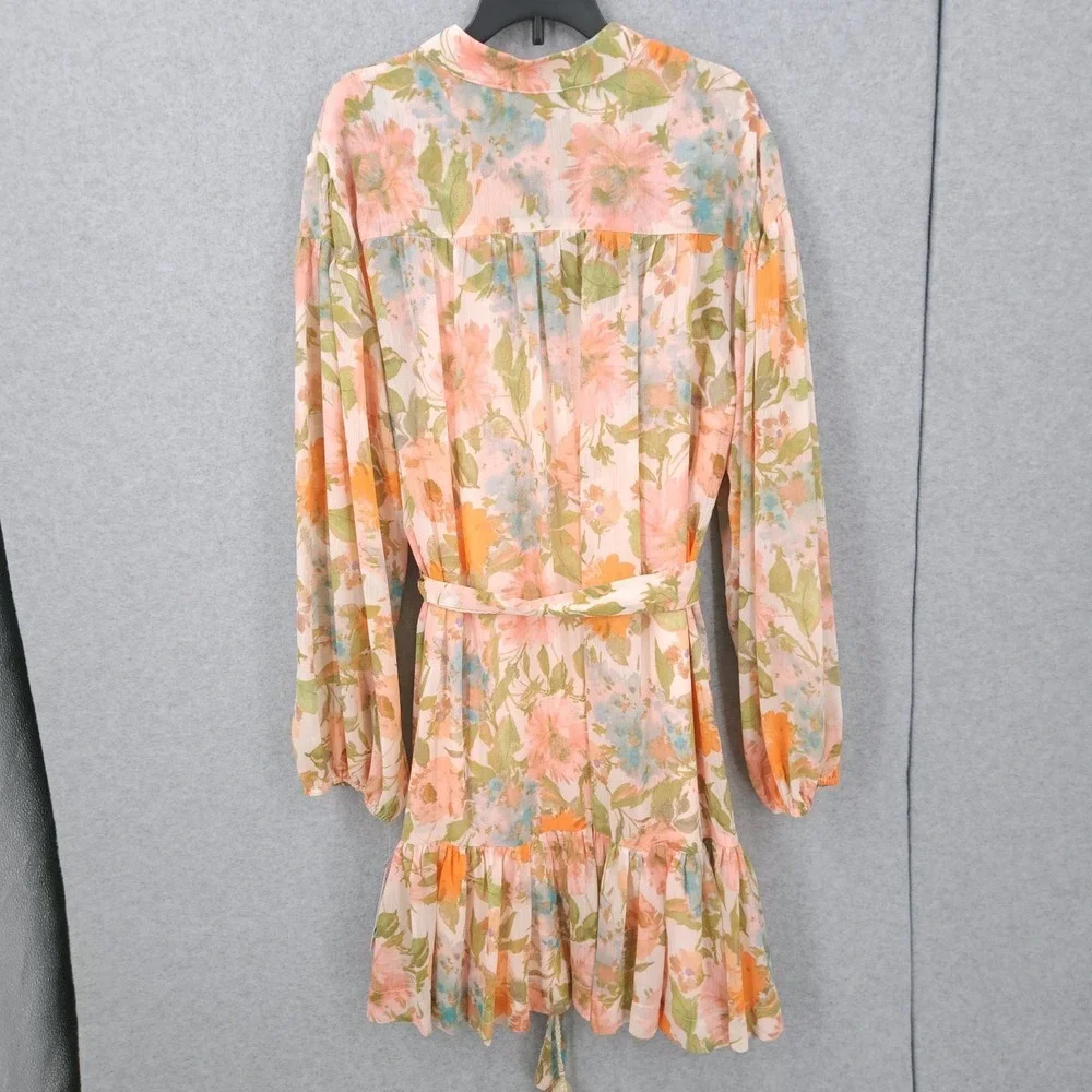 Taylor Printed Button Front Long Sleeve Floral Dress w Slip Womens Size 16 NWT